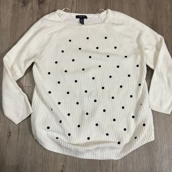 Style & Co Women’s XL Pullover Polka Dot Sweater Cream Black Cotton Blend - Picture 1 of 13
